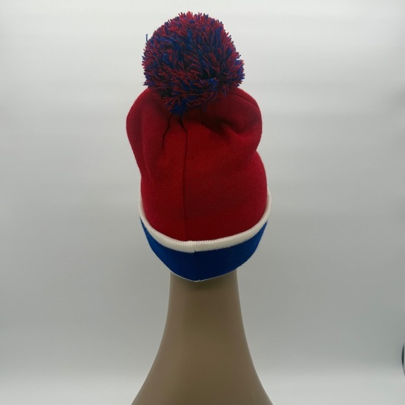 Texas Knit Pom Beanie Hat Red Blue Cuffed Winter Acrylic One Size Unisex Warm - Picture 5 of 7